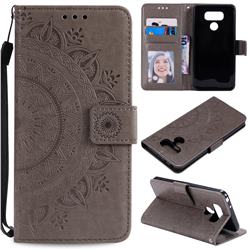 Intricate Embossing Datura Leather Wallet Case for LG K50 - Gray