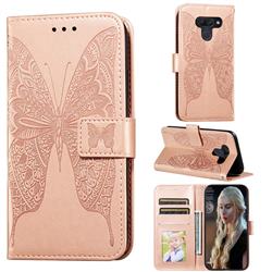 Intricate Embossing Vivid Butterfly Leather Wallet Case for LG K50 - Rose Gold