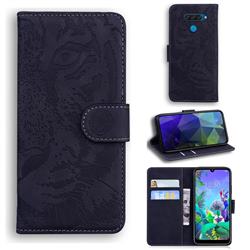 Intricate Embossing Tiger Face Leather Wallet Case for LG K50 - Black