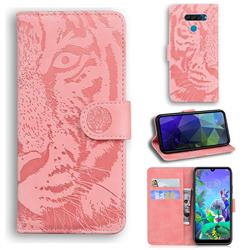Intricate Embossing Tiger Face Leather Wallet Case for LG K50 - Pink
