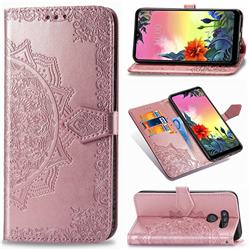 Embossing Imprint Mandala Flower Leather Wallet Case for LG K50S - Rose Gold