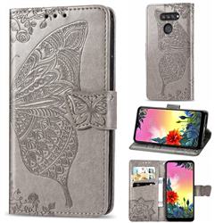 Embossing Mandala Flower Butterfly Leather Wallet Case for LG K50S - Gray