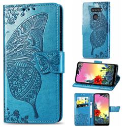 Embossing Mandala Flower Butterfly Leather Wallet Case for LG K50S - Blue