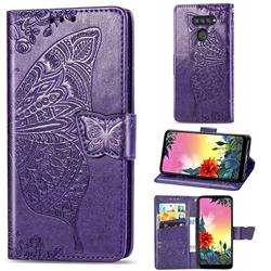 Embossing Mandala Flower Butterfly Leather Wallet Case for LG K50S - Dark Purple