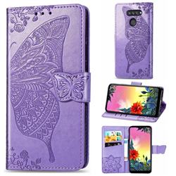Embossing Mandala Flower Butterfly Leather Wallet Case for LG K50S - Light Purple