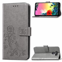 Embossing Imprint Four-Leaf Clover Leather Wallet Case for LG K50S - Grey