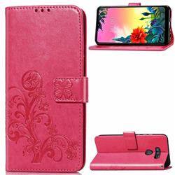 Embossing Imprint Four-Leaf Clover Leather Wallet Case for LG K50S - Rose