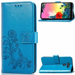 Embossing Imprint Four-Leaf Clover Leather Wallet Case for LG K50S - Blue