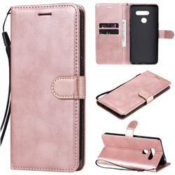 Retro Greek Classic Smooth PU Leather Wallet Phone Case for LG K50S - Rose Gold