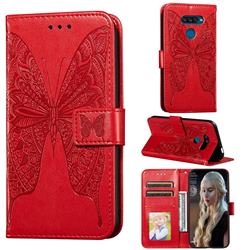 Intricate Embossing Vivid Butterfly Leather Wallet Case for LG K50S - Red