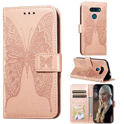 Intricate Embossing Vivid Butterfly Leather Wallet Case for LG K50S - Rose Gold
