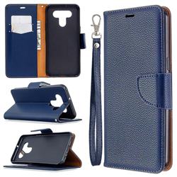 Classic Luxury Litchi Leather Phone Wallet Case for LG K51 - Blue