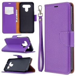 Classic Luxury Litchi Leather Phone Wallet Case for LG K51 - Purple