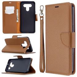 Classic Luxury Litchi Leather Phone Wallet Case for LG K51 - Brown