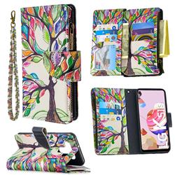 The Tree of Life Binfen Color BF03 Retro Zipper Leather Wallet Phone Case for LG K51