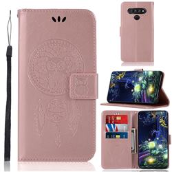 Intricate Embossing Owl Campanula Leather Wallet Case for LG K51 - Rose Gold