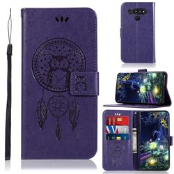 Intricate Embossing Owl Campanula Leather Wallet Case for LG K51 - Purple