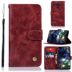 Luxury Retro Leather Wallet Case for LG K51 - Wine Red