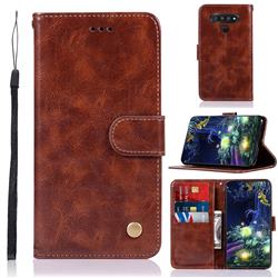 Luxury Retro Leather Wallet Case for LG K51 - Brown