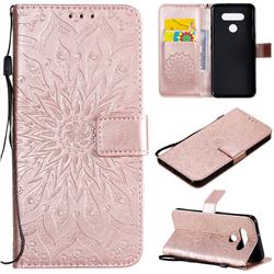 Embossing Sunflower Leather Wallet Case for LG K51 - Rose Gold