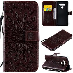 Embossing Sunflower Leather Wallet Case for LG K51 - Brown
