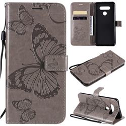 Embossing 3D Butterfly Leather Wallet Case for LG K51 - Gray