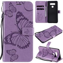 Embossing 3D Butterfly Leather Wallet Case for LG K51 - Purple