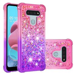 Rainbow Gradient Liquid Glitter Quicksand Sequins Phone Case for LG K51 - Pink Purple
