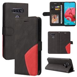 Luxury Two-color Stitching Leather Wallet Case Cover for LG K51 - Black