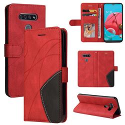 Luxury Two-color Stitching Leather Wallet Case Cover for LG K51 - Red