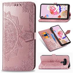 Embossing Imprint Mandala Flower Leather Wallet Case for LG K51S - Rose Gold