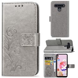 Embossing Imprint Four-Leaf Clover Leather Wallet Case for LG K51S - Grey