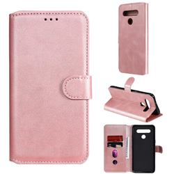 Retro Calf Matte Leather Wallet Phone Case for LG K51S - Pink