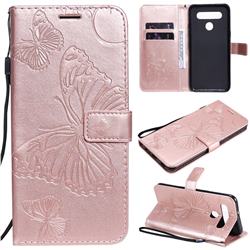 Embossing 3D Butterfly Leather Wallet Case for LG K51S - Rose Gold