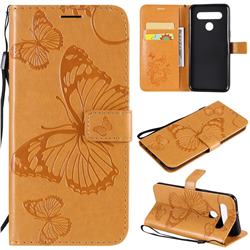 Embossing 3D Butterfly Leather Wallet Case for LG K51S - Yellow