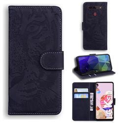 Intricate Embossing Tiger Face Leather Wallet Case for LG K51S - Black