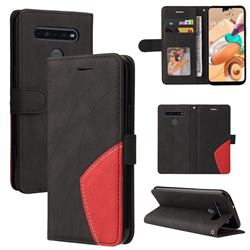 Luxury Two-color Stitching Leather Wallet Case Cover for LG K51S - Black