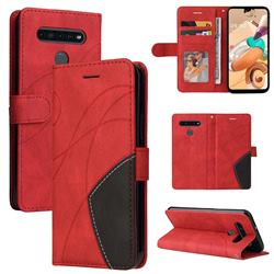 Luxury Two-color Stitching Leather Wallet Case Cover for LG K51S - Red