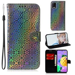 Laser Circle Shining Leather Wallet Phone Case for LG K52 K62 Q52 - Silver