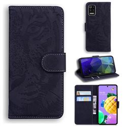 Intricate Embossing Tiger Face Leather Wallet Case for LG K52 K62 Q52 - Black