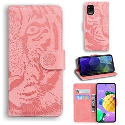 Intricate Embossing Tiger Face Leather Wallet Case for LG K52 K62 Q52 - Pink