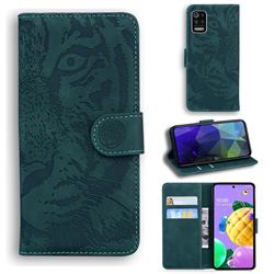 Intricate Embossing Tiger Face Leather Wallet Case for LG K52 K62 Q52 - Green