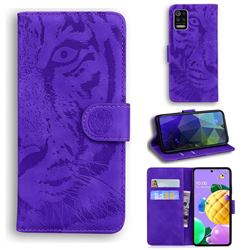 Intricate Embossing Tiger Face Leather Wallet Case for LG K52 K62 Q52 - Purple