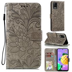 Intricate Embossing Lace Jasmine Flower Leather Wallet Case for LG K52 K62 Q52 - Gray