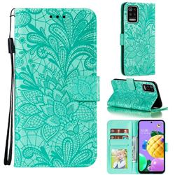 Intricate Embossing Lace Jasmine Flower Leather Wallet Case for LG K52 K62 Q52 - Green