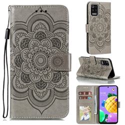 Intricate Embossing Datura Solar Leather Wallet Case for LG K52 K62 Q52 - Gray