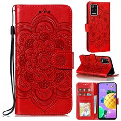 Intricate Embossing Datura Solar Leather Wallet Case for LG K52 K62 Q52 - Red