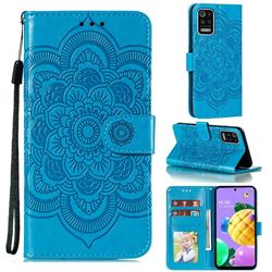 Intricate Embossing Datura Solar Leather Wallet Case for LG K52 K62 Q52 - Blue