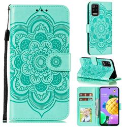 Intricate Embossing Datura Solar Leather Wallet Case for LG K52 K62 Q52 - Green