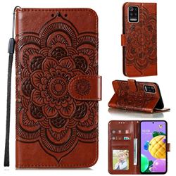 Intricate Embossing Datura Solar Leather Wallet Case for LG K52 K62 Q52 - Brown
